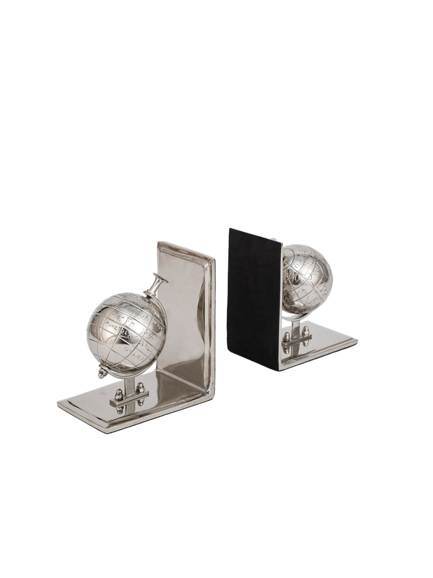 Home4U Silver Aluminium Globe Bookends