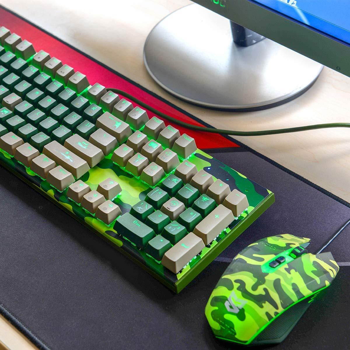 Merdia Mechanical Gaming Keyboard Wired Backlit OUTEM Red Switch Keyboard Full Size 104 Keys US Layout-Camouflage