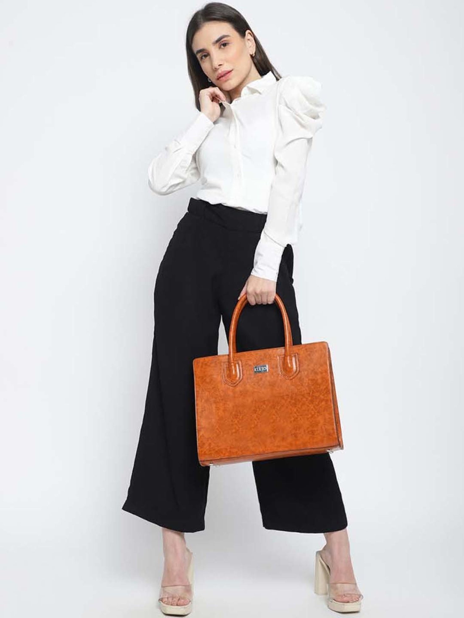 KLEIO Orange Solid Medium Tote Handbag