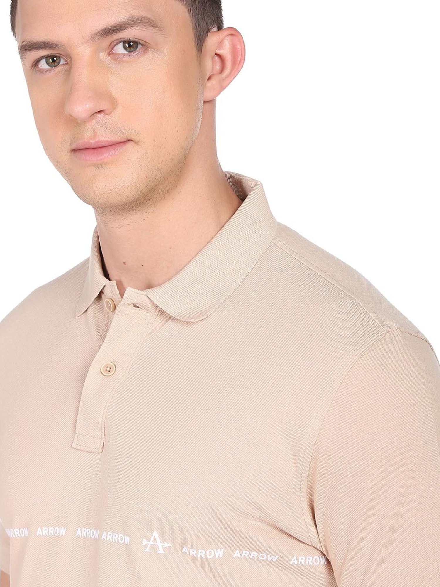 Arrow Sport Beige Cotton Regular Fit Polo T-Shirt
