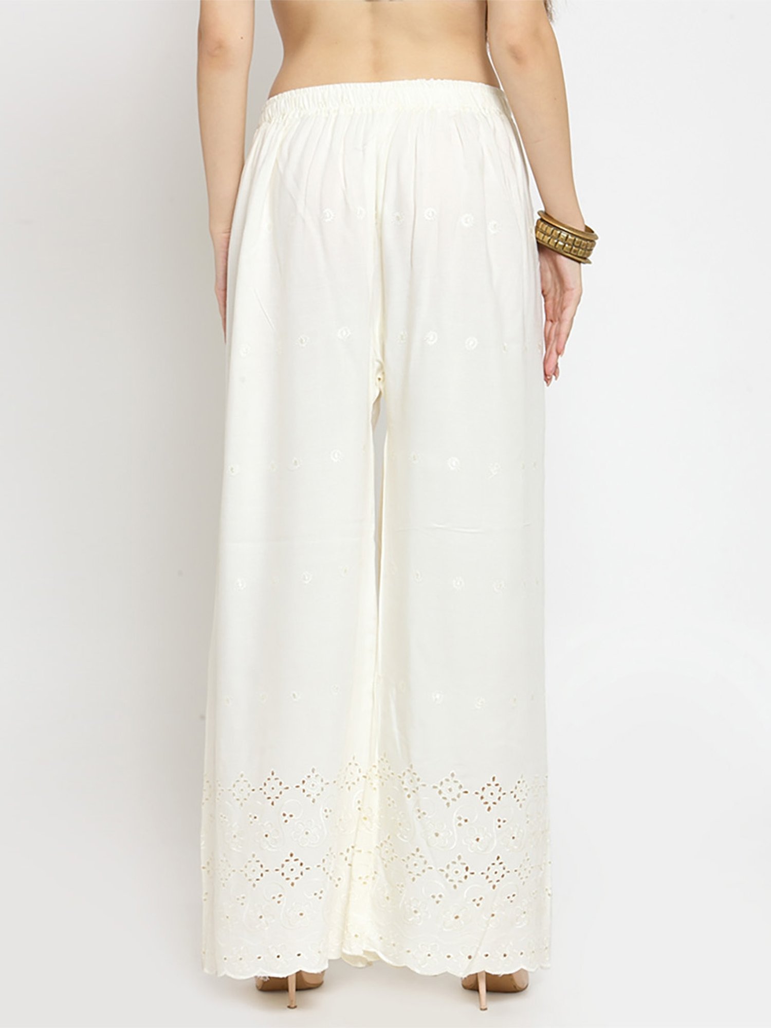 Castle Off-White Embroidered Palazzos