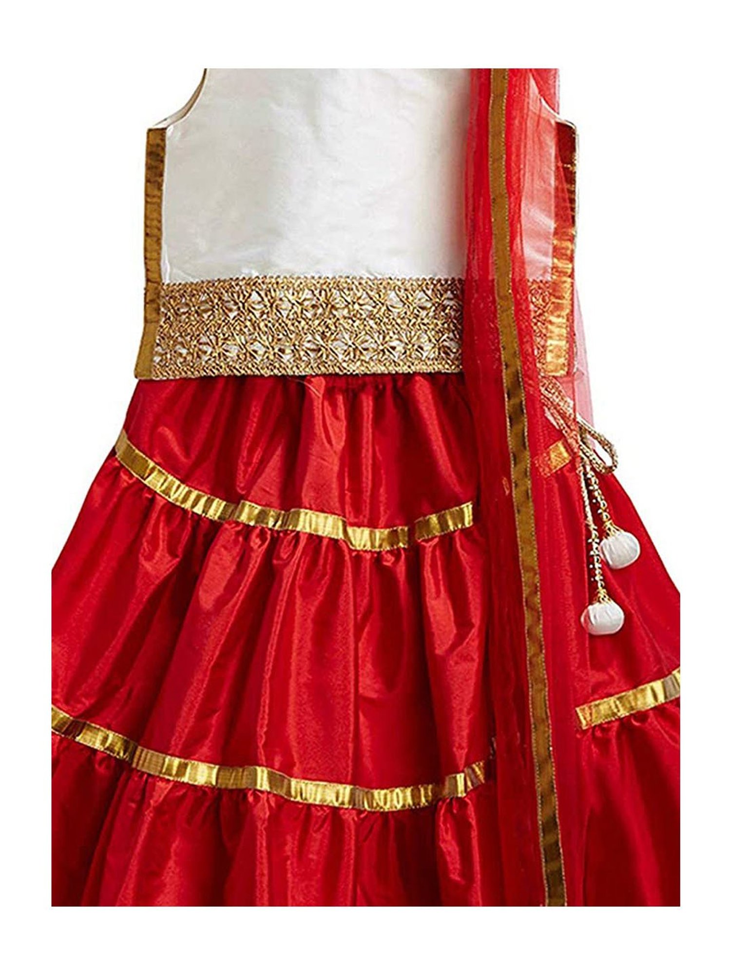 A.T.U.N. Ivory & Red Solid Lehenga with Choli & Dupatta