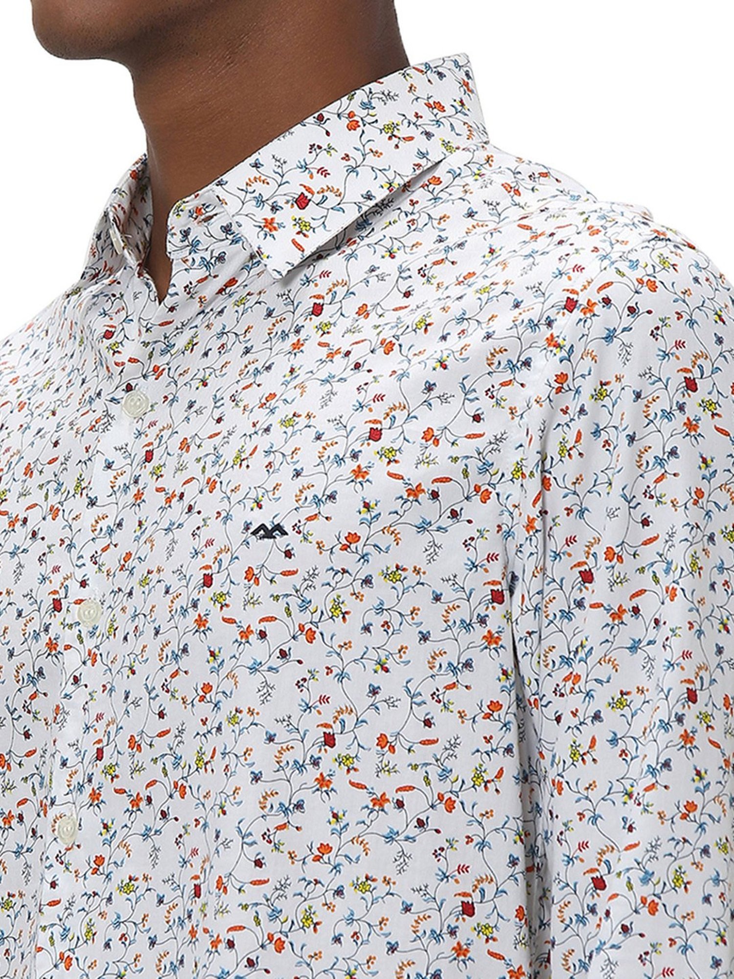 Mufti White Slim Fit Floral Print Shirt