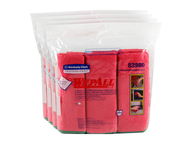 WypAll Microfiber Cloths (83980), Reusable, 15.75" x 15.75", Red, 4 Packs / Case, 6 Wipes / Container, 24 / Case