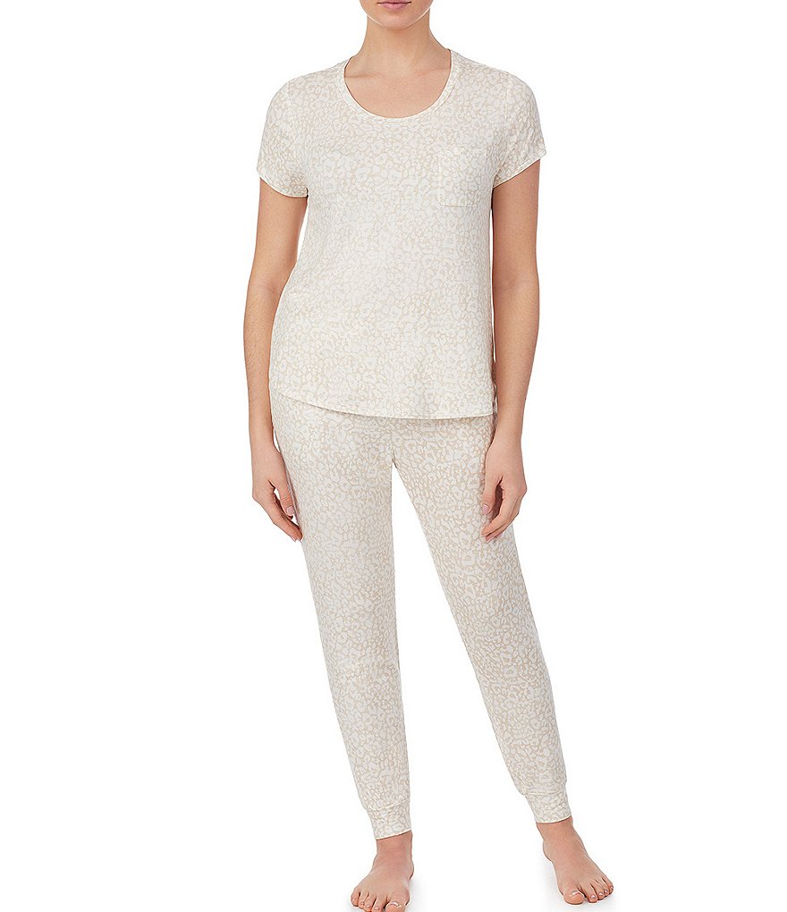 iRelax Printed French Terry Round Neck Scoop Hem Coordinating Sleep Top