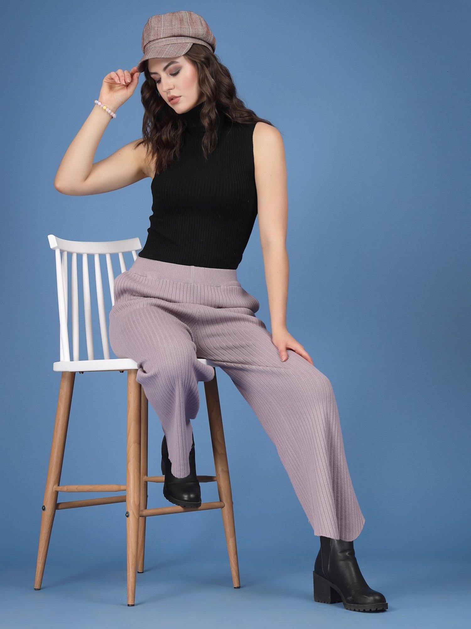 Mafadeny Mauve Regular Fit Mid Rise Palazzos