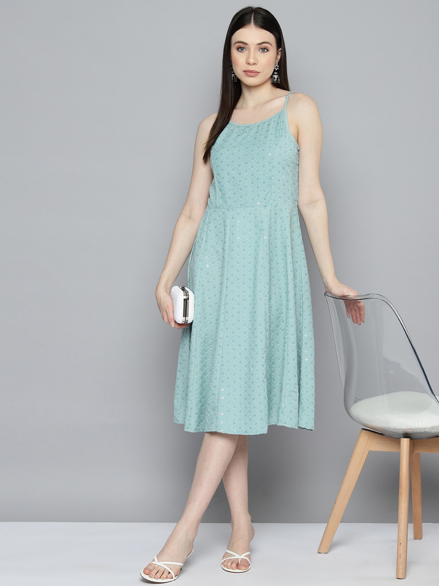 Jompers Light Blue Embroidered Ethnic Dress