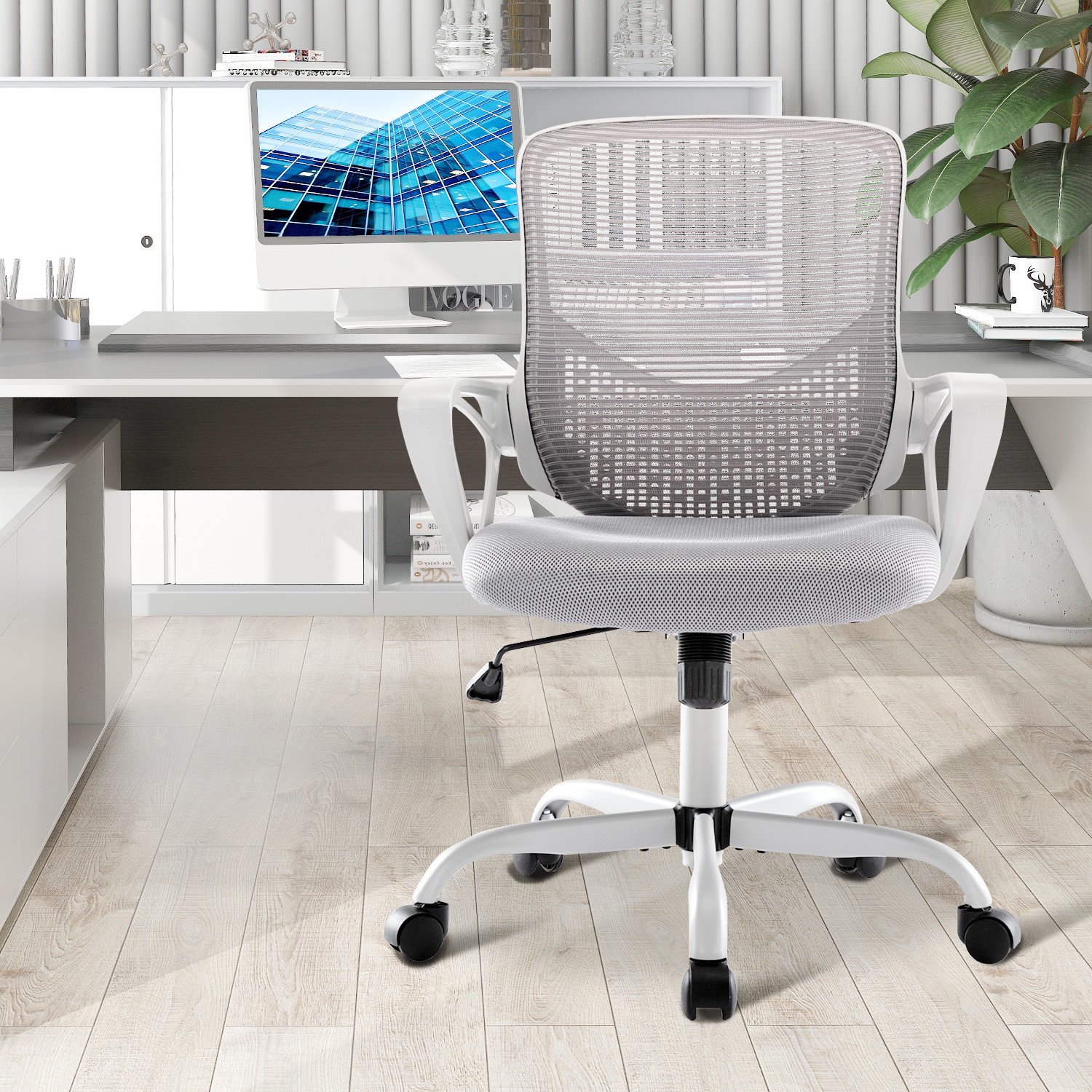 Milemont Office Chair, Ergonomic Desk Chair Computer Task Chair Mesh with Armrests Mid-Back for Home Office Conference Study Room, Gray