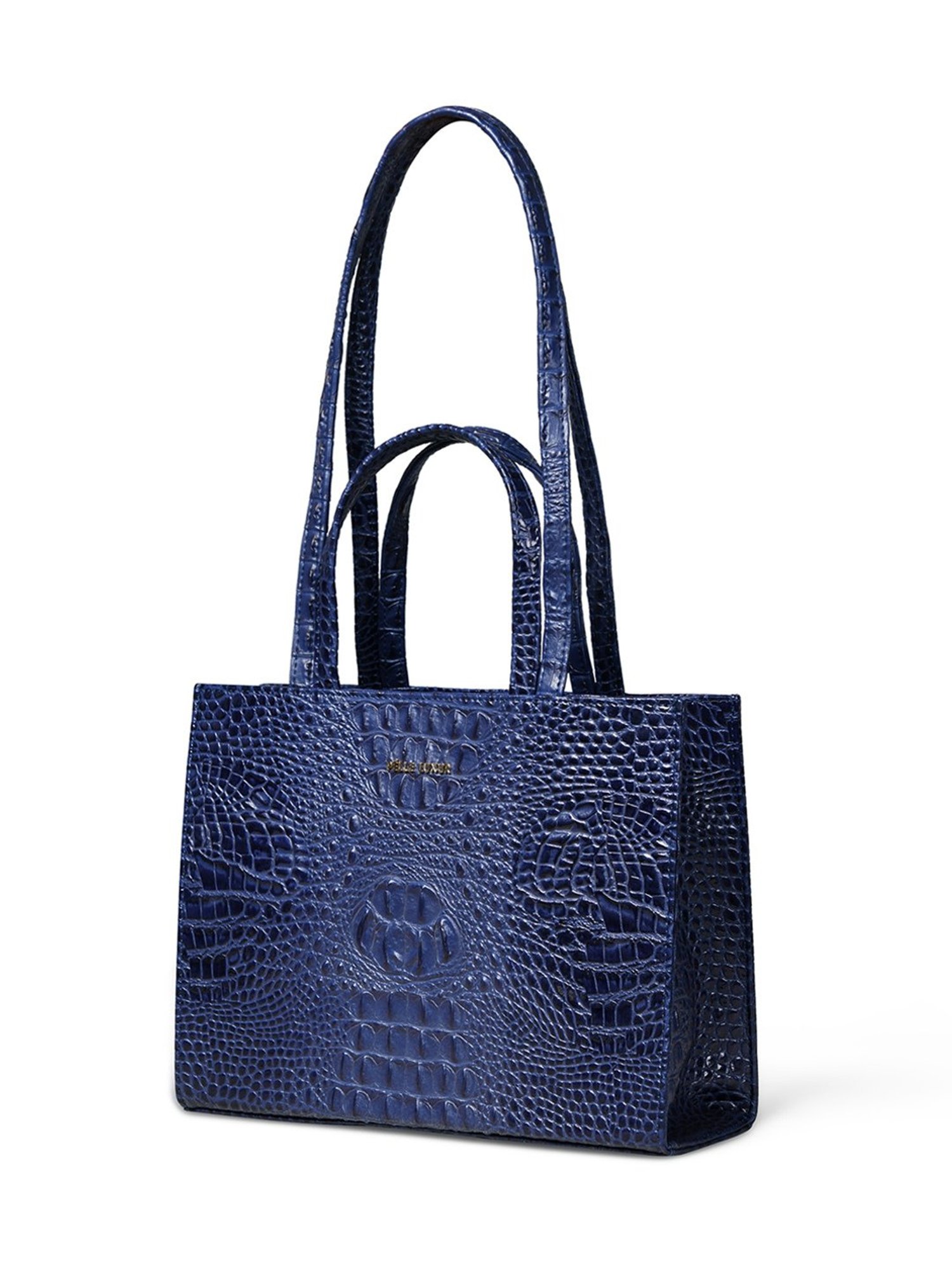 PELLE LUXUR Navy Blue Animal Effect Medium Handheld Handbag