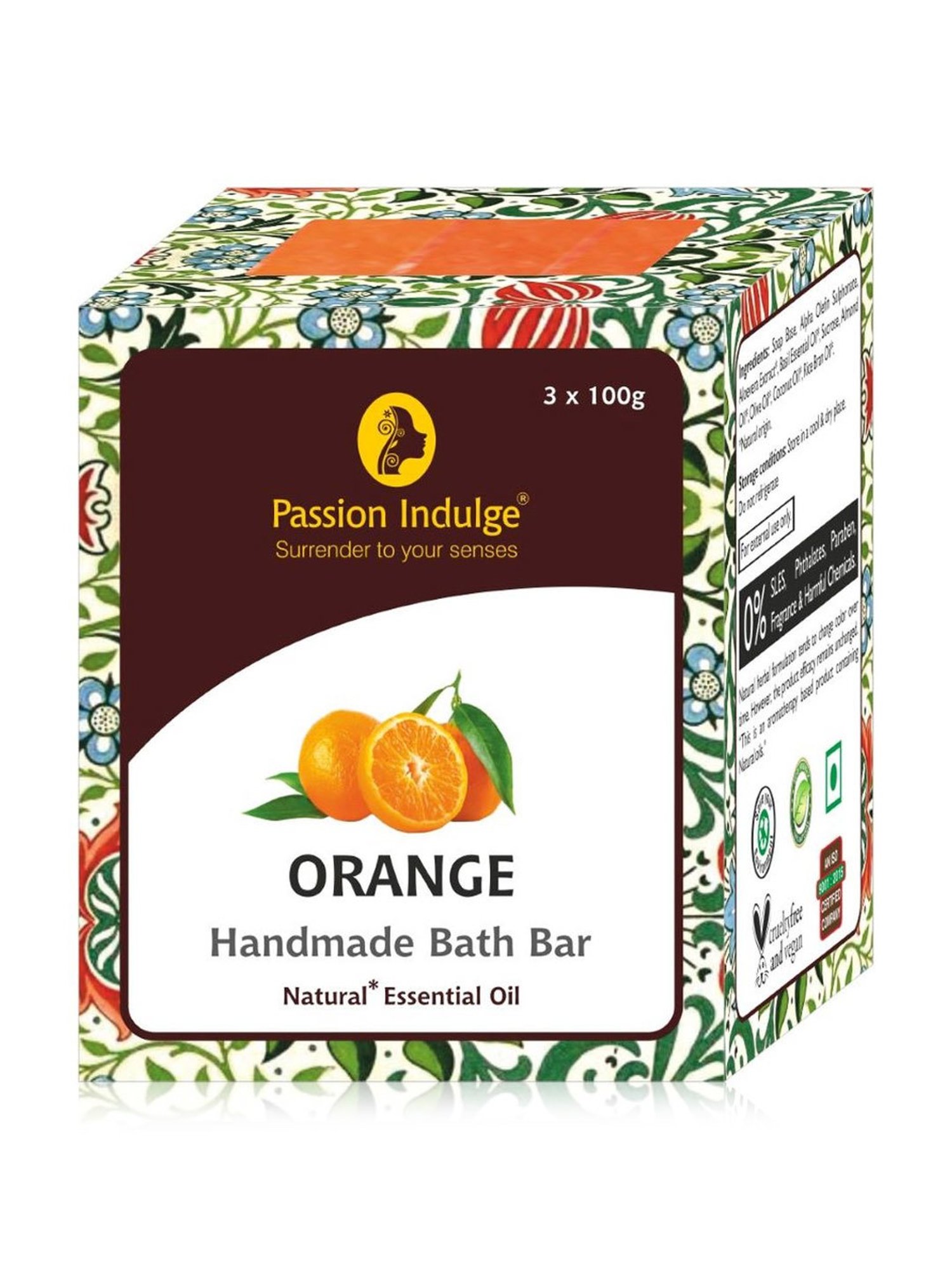 Passion Indulge Natural Handmade Bath Bar Soap Orange - 300 gm (Pack of 3)