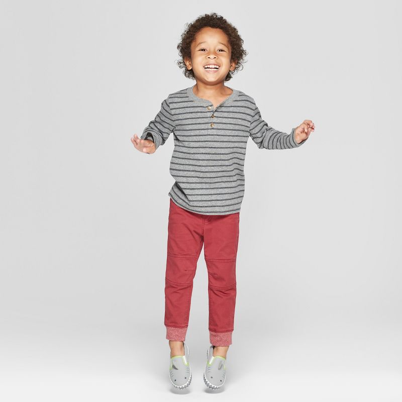 Toddler Boys' Long Sleeve Striped Henley - Cat & Jack™ Gray 12M