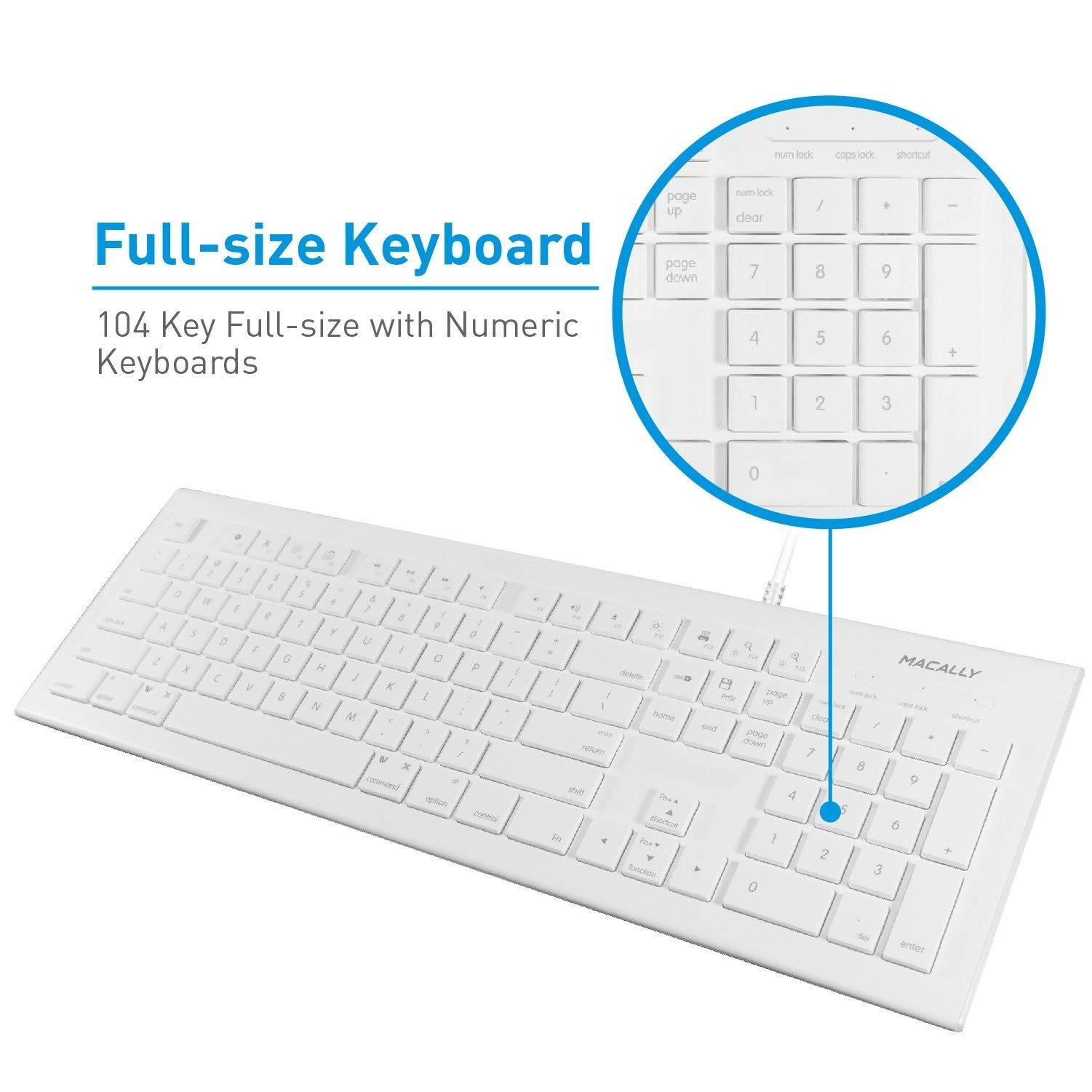 Macally Full Size  (MKEYE) for Mac and PC (White) w/Shortcu... USB Wired Keyboard