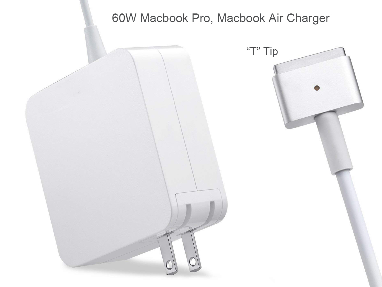 Macbook Pro Charger for A1425 A1502, AC 60W Magsafe 2 (T-Tip) Power Adapter Replacement for Macbook Pro with 13-inch Retina Display - After Late 2012, White Power Brick