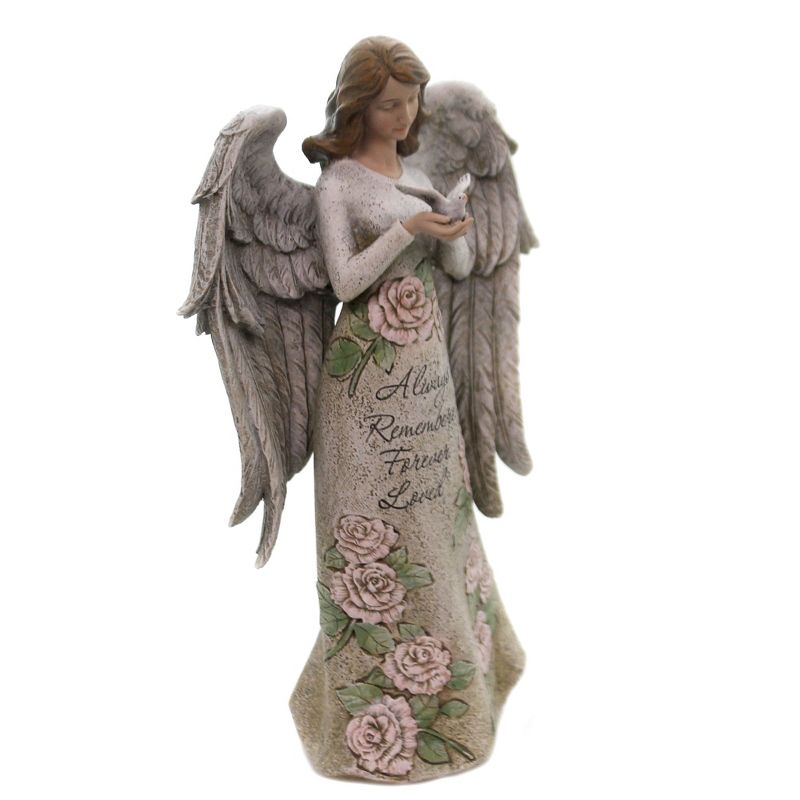 Home & Garden 13.25" Memorial Angel With Dove Bereavement Roses Roman, Inc  -  Outdoor Sculptures And Statues