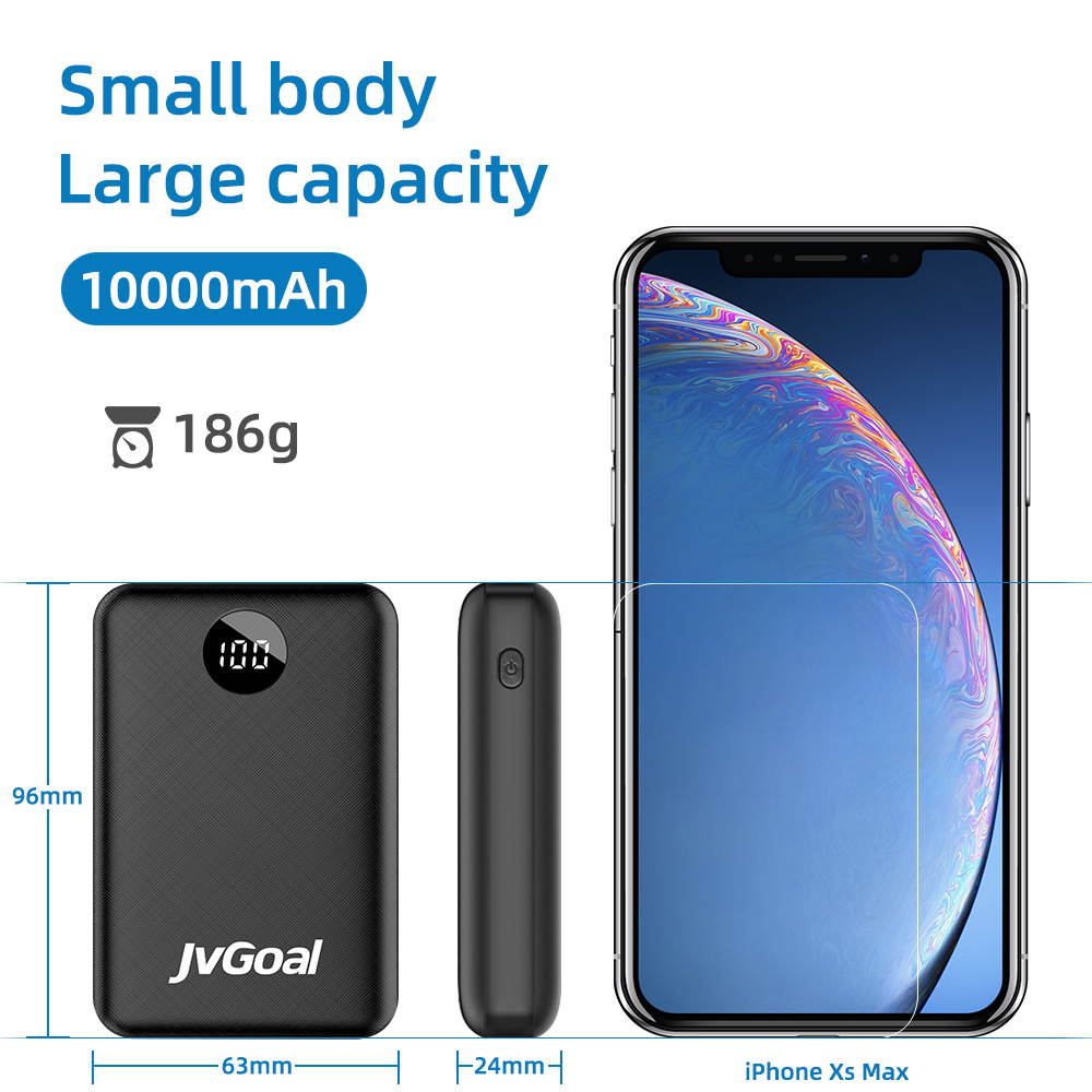 Portable Charger 10000mAh Ultra Slim Power Bank LCD Digital Display External Battery Pack with USB C Input and Dual USB Output Compatible for iPhone, iPad, Samsung Galaxy S10 and More(Black)