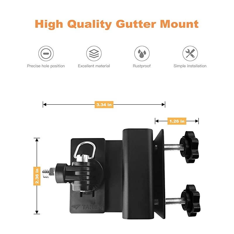 XT Gutter Mount, Taken Weatherproof Gutter Mount for XT/XT2 Outdoor Camera - Greater Height for Your Surveillance Camera (1 Pack, Black)