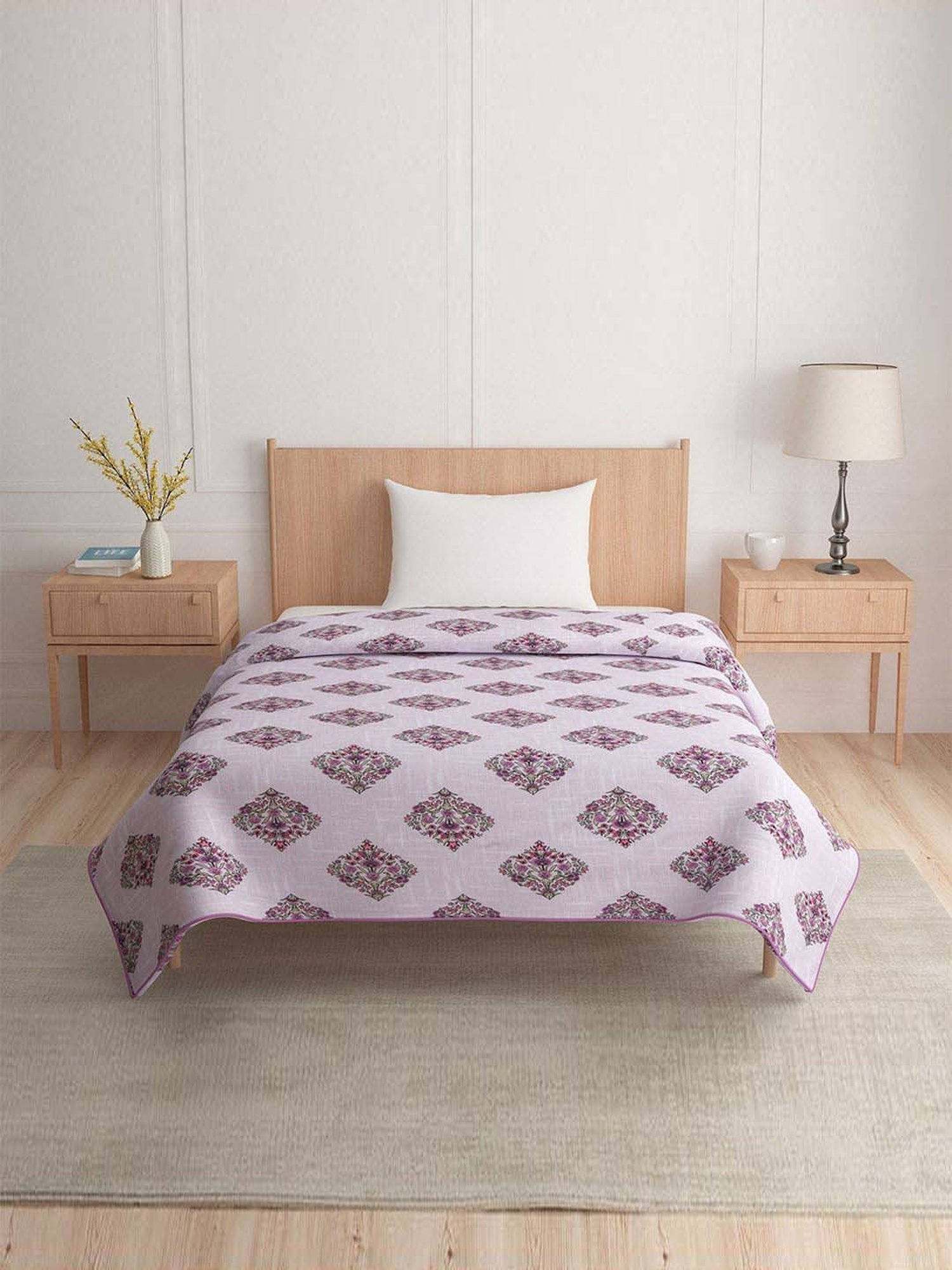 @home Pink 140 TC Cotton Floral Printed Single Bed Dohar