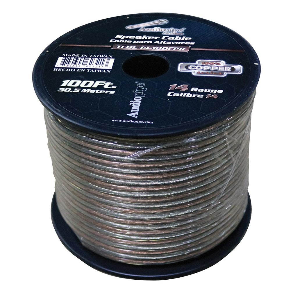 Audiopipe 14 Gauge 100 Copper Series Speaker Wire  100 Foot Roll  Clear PVC Jacket