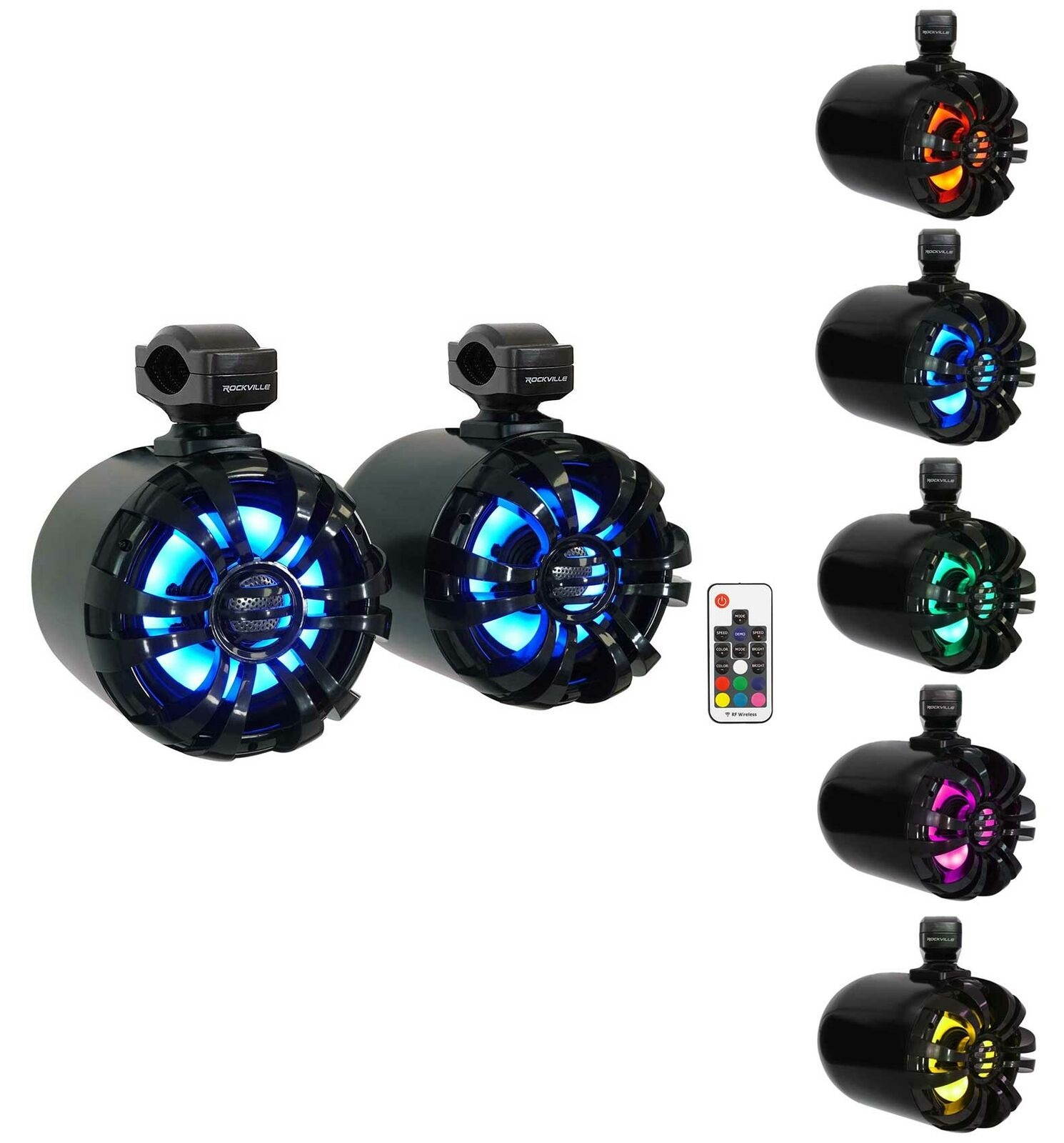 2   WB65KLED Black 6.5" LED Marine Wakeboard Swivel Tower Speakers+Radio