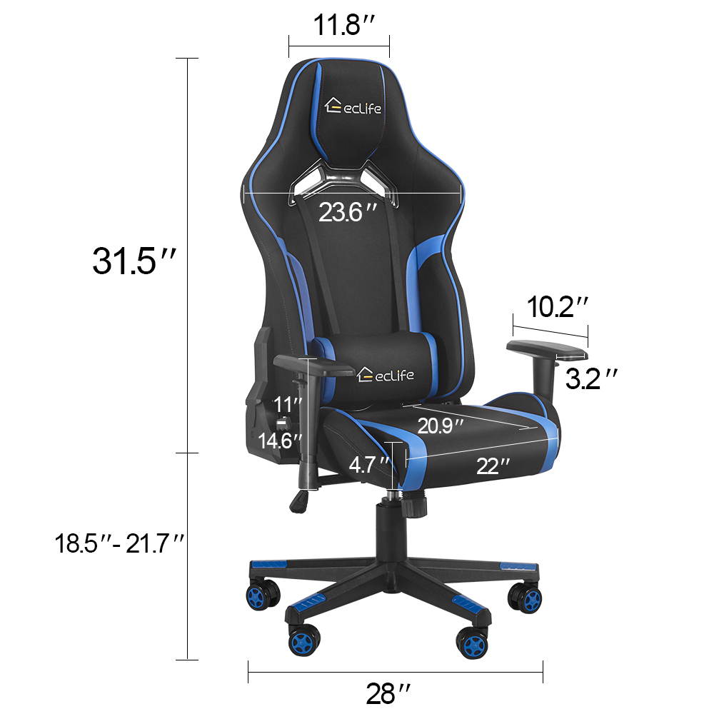 Eclife Ergonomic Recliner Massage Lumbar Support Padded Armrest Tilt Rock and Headrest Video Computer Gaming Chair