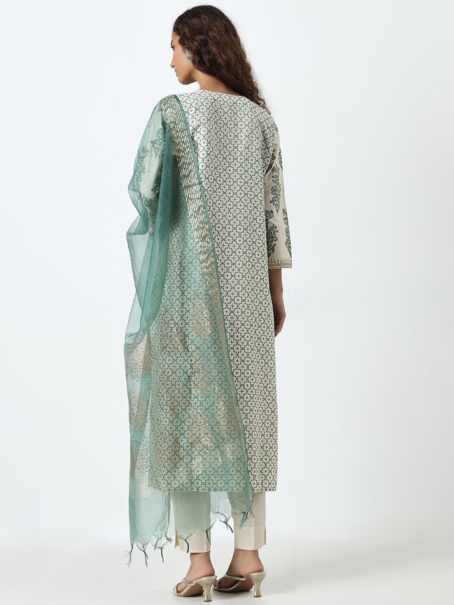 Vark by Westside Green Embellished Straight Kurta, Pants and Dupatta