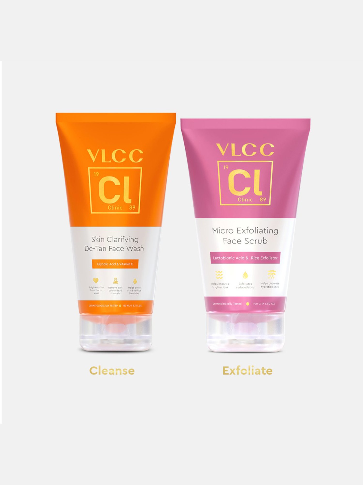 VLCC Clinic Skin Clarifying De-Tan Face Wash & Micro Exfoliating Face Scrub Combo