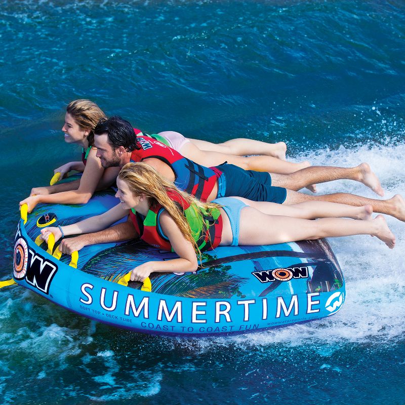 WOW Watersports Summertime Inflatable 3-Person Ultra Soft Top Boating Water Lake Towable Tube