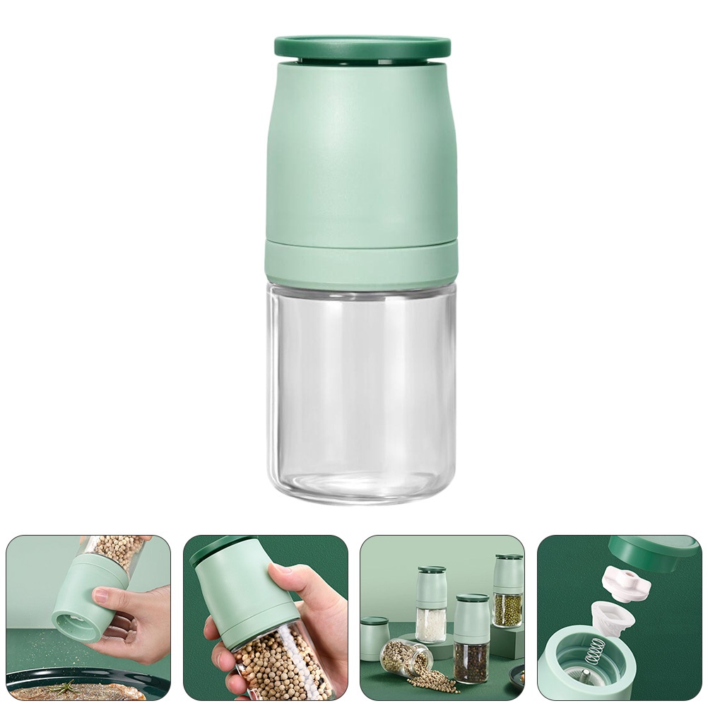 1 Pc Spice Grinder Kitchen Glass Spice Bottle Pepper Grinder (Light Green)