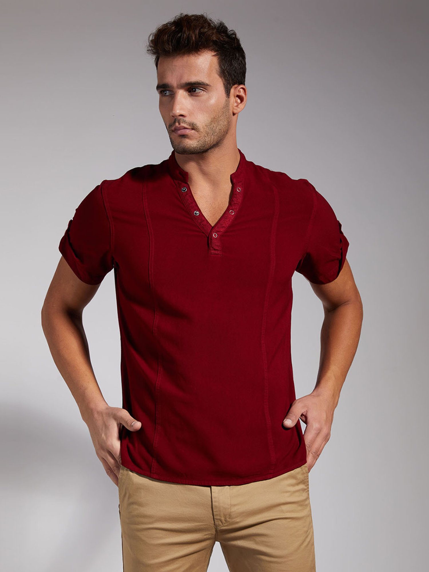 Identiti Maroon Slim fit Shirts