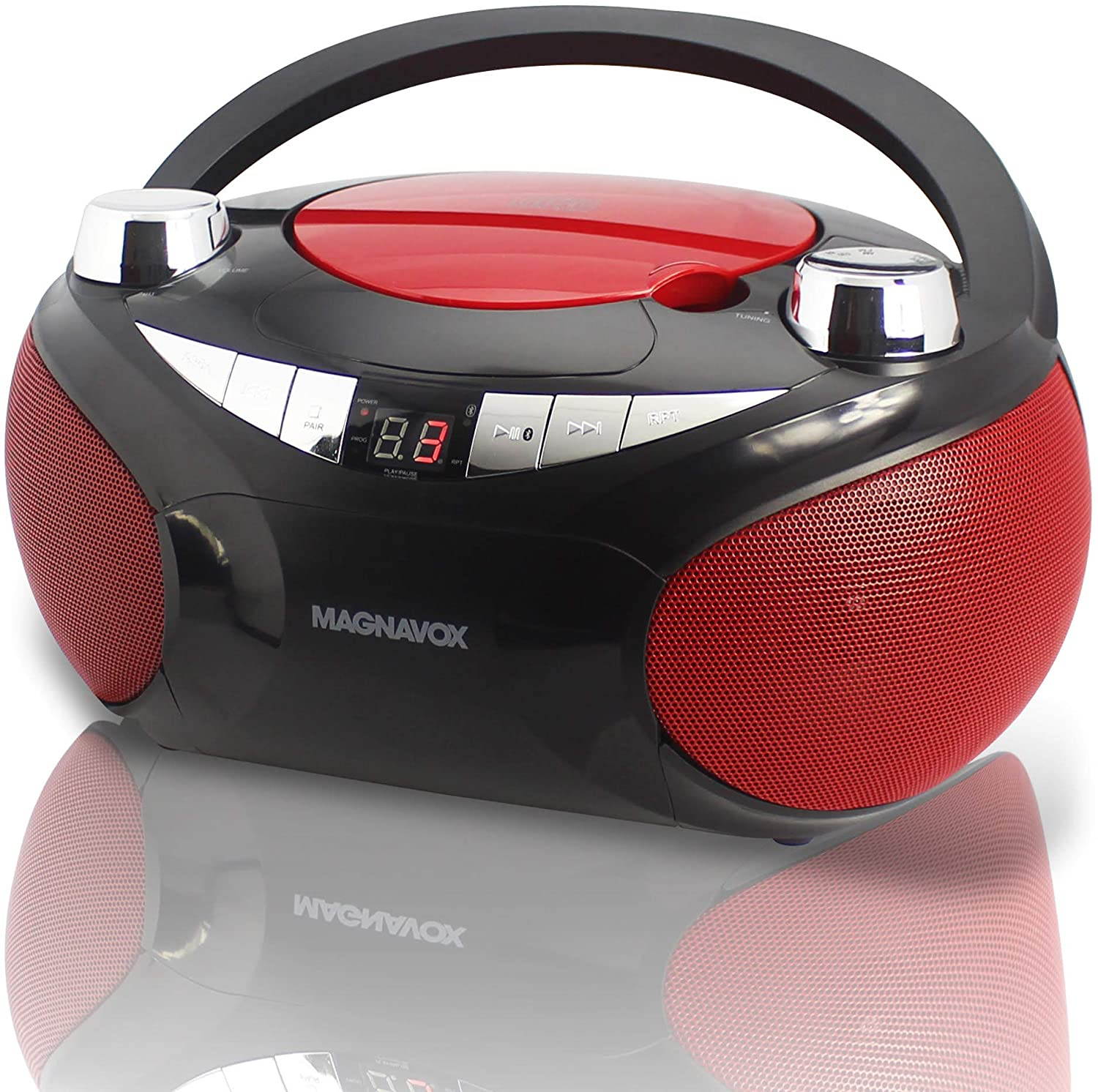 Magnavox MD6949 CD Boombox with AM/FM Radio & Bluetooth Wireless Technology - Red/Black