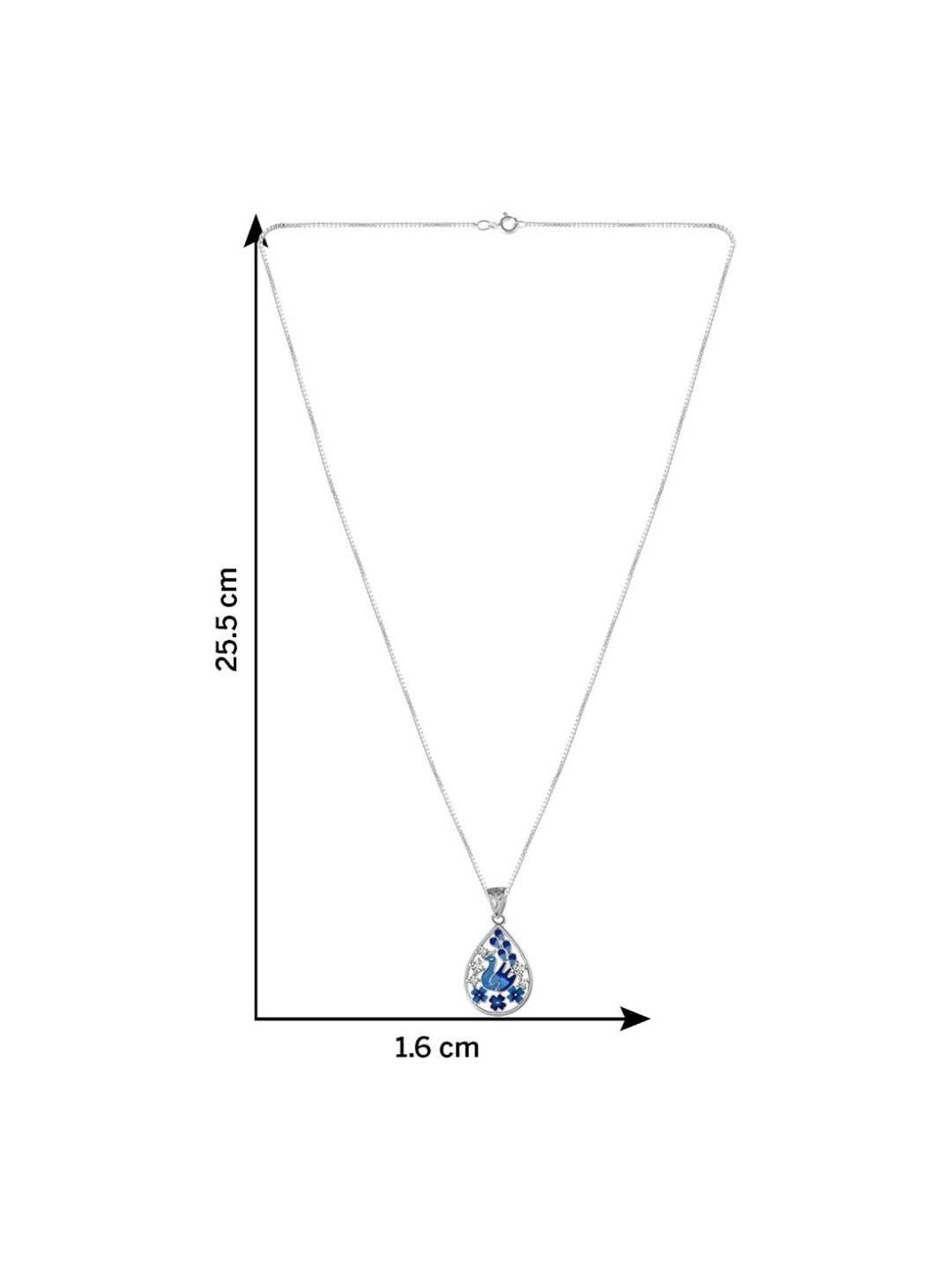 Rihi by P.C. Chandra Jewellers 925 Silver Blue Teardrop Peacock Pendant with Chain for Women & Girls