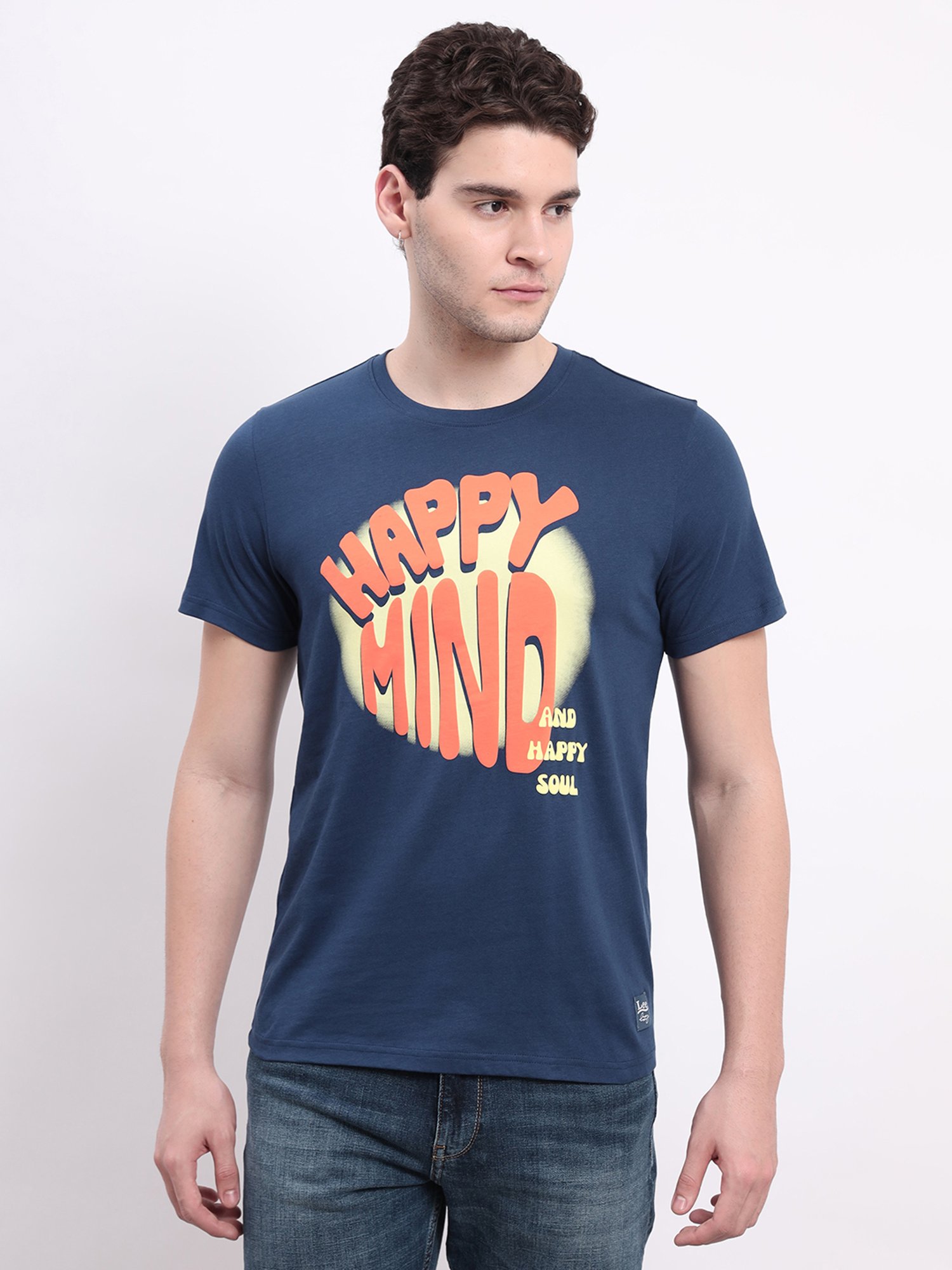 Lee Navy Regular Fit Graphic Print Cotton Crew T-Shirt