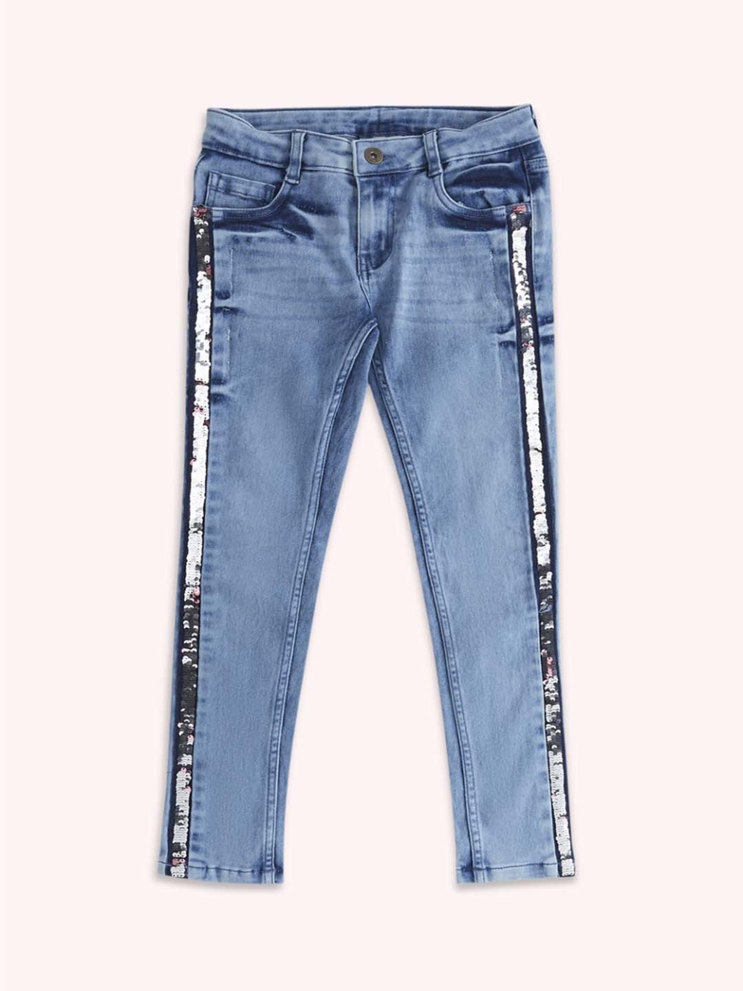 Pantaloons Junior Girls Blue Cotton Embellished Jeans