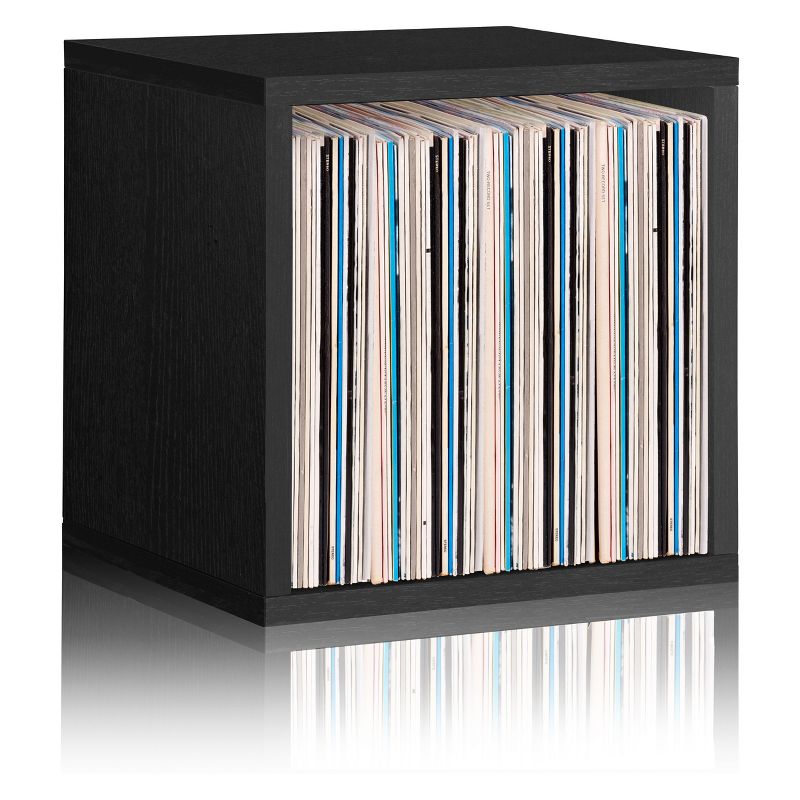 Way Basics Eco Stackable Vinyl Record Storage Cube Black Wood Grain