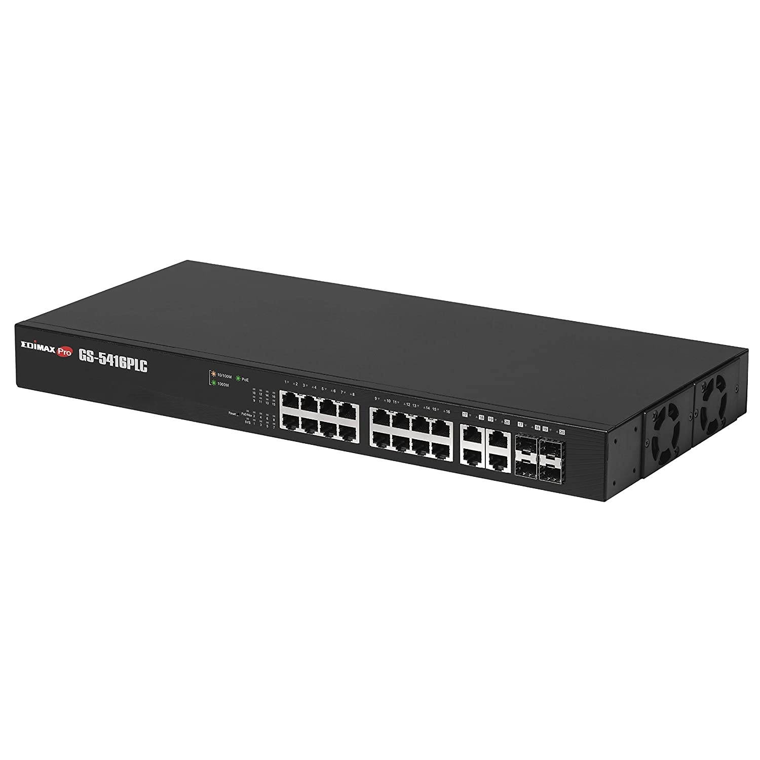 Edimax GS-5416PLC, Long Range 16-Port Gigabit Poe+ Web Smart Switch with 4 Rj45/Sfp Combo Ports,Up to 30W per Port (Total Power Budget: 330W) for powering PoE-Enabled Devices,Supports SNMP v3