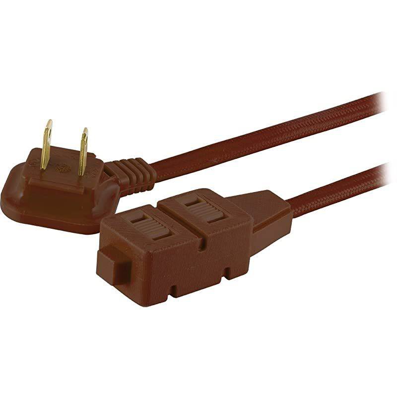Designer 3-Outlet Extension Cord, 8 Ft Braided Cable, 2-Prong Power Strip, Slide-to-Lock Safety, Low-Profile Flat Plug, Polarized, ETL Listed, 39982-T1, 8 ft, Solid Brown, 8 ft