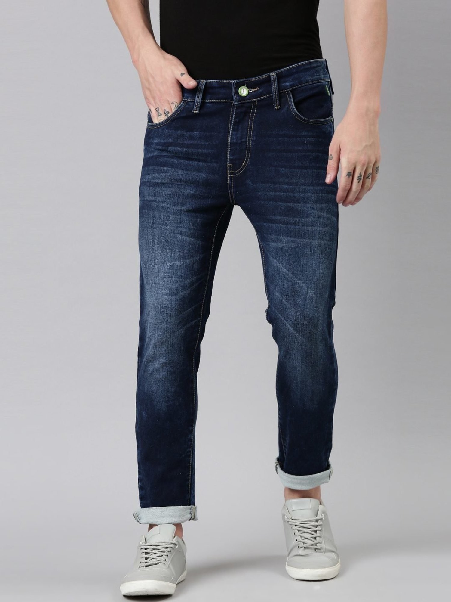 CINOCCI Blue Cotton Slim Fit Jeans