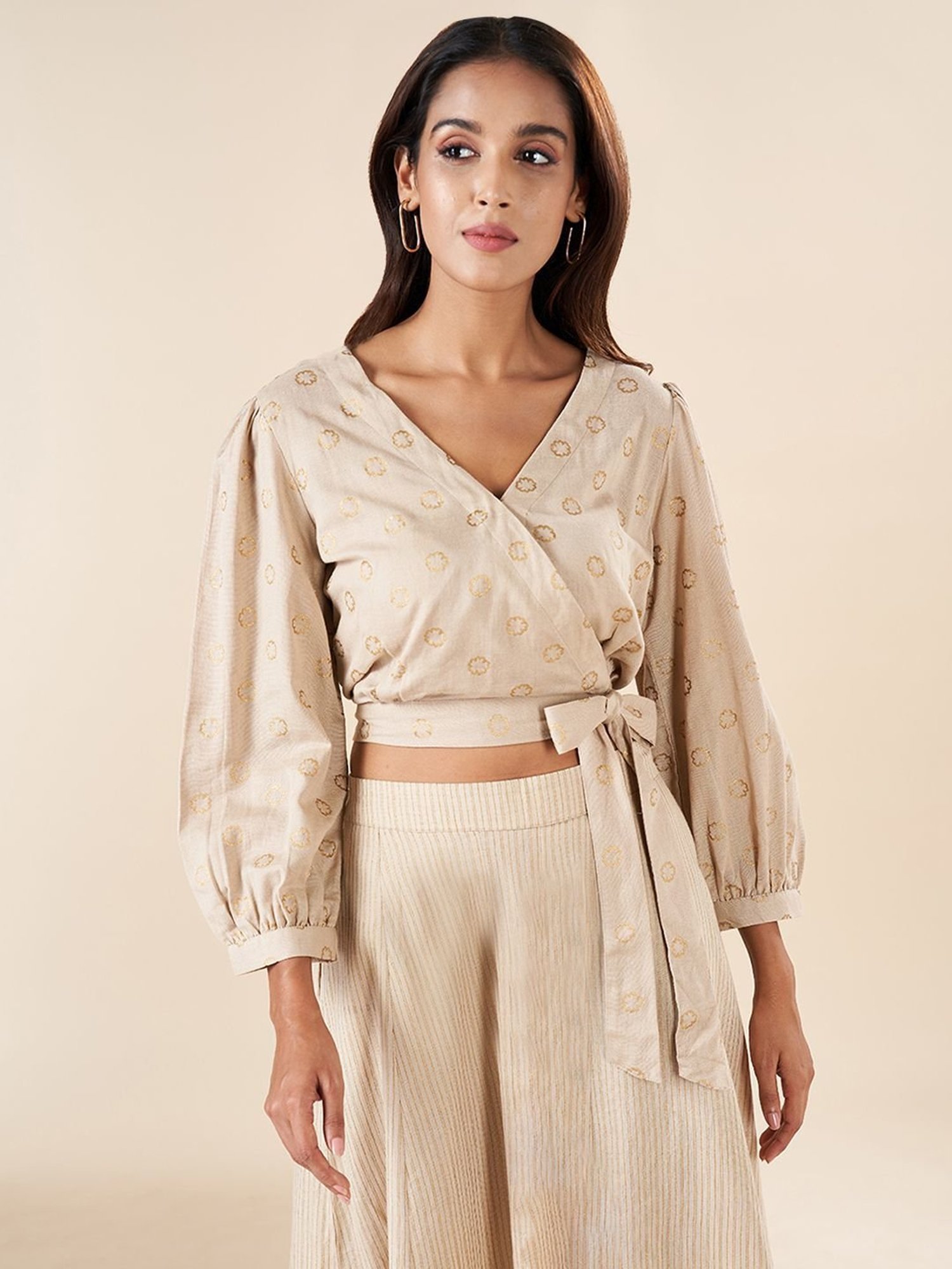 Akkriti by Pantaloons Beige Printed Crop Top