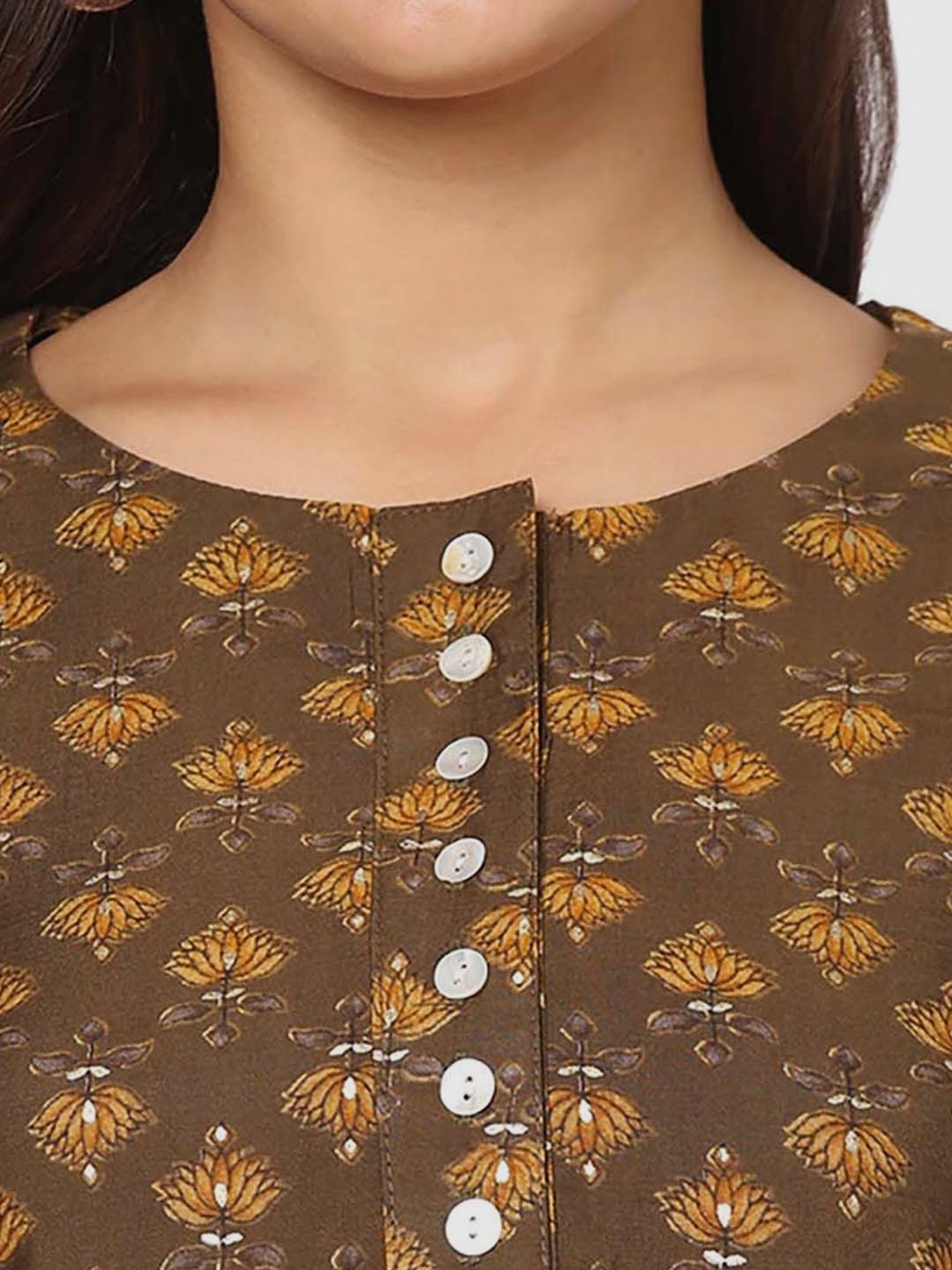 Fusion Beats Brown Printed A Line Kurta