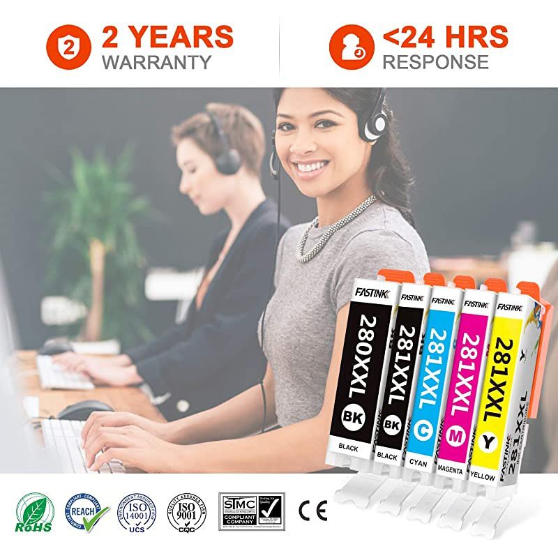 Compatible Ink Cartridge Replacement for Canon 280 281 PGI-280XXL CLI-281XXL PGI 280 XXL CLI 281 XXL PIXMA TR7520 TR8520 TS6120 TS6220 TS8220 TS9120 TS9520 TS9521C Printer (5 Pack)