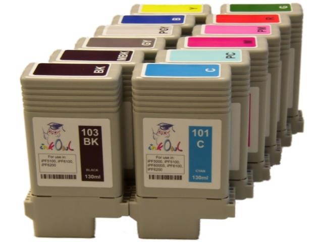 InkOwl Compatible Ink Cartridge Replacement for CANON PFI-101/103 (130ml, 12-Pack) for iPF5100, iPF6100, iPF6200 printers