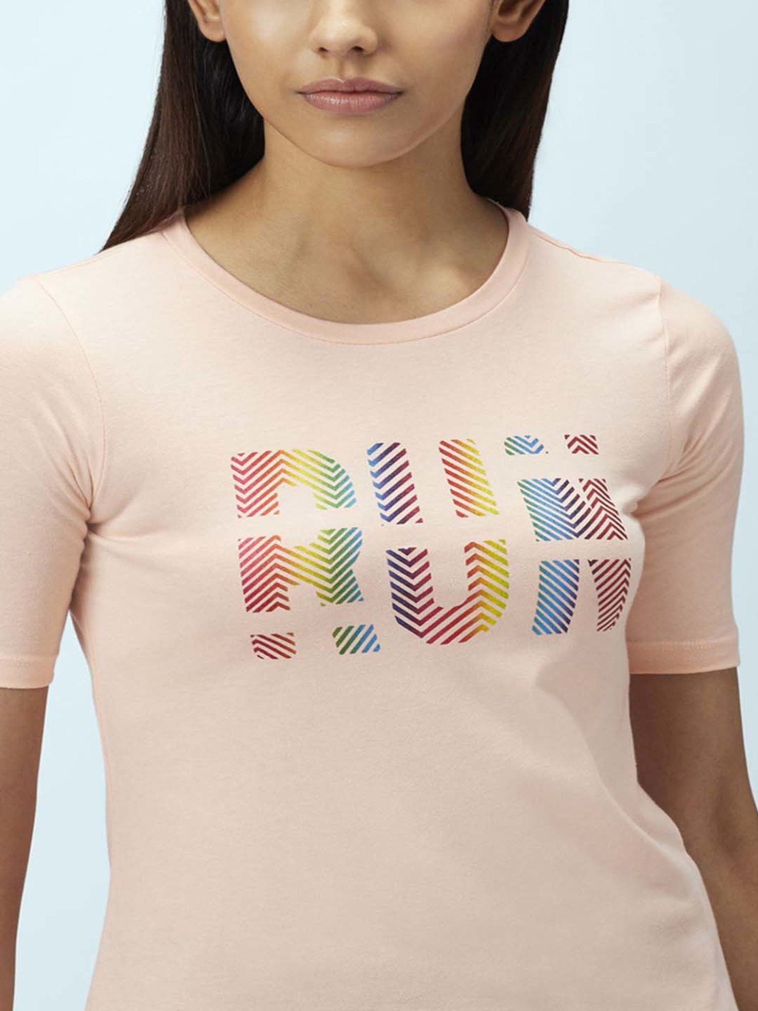 Ajile by Pantaloons Peach Cotton Graphic Print Sports T-Shirt