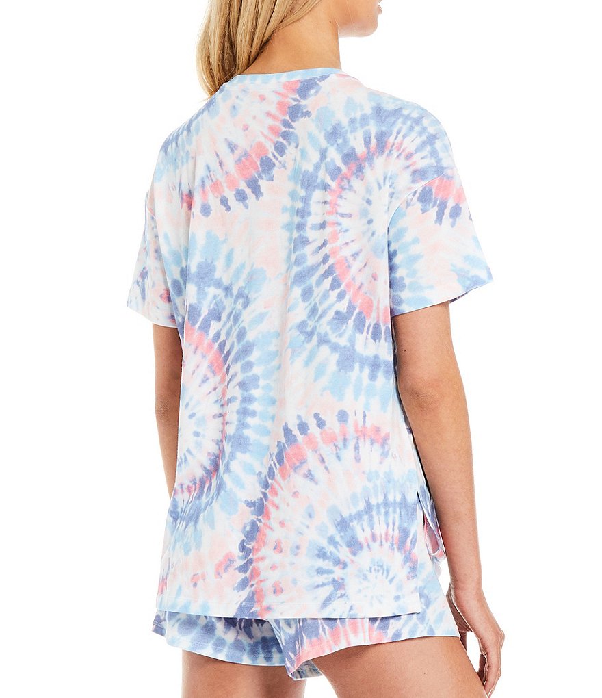 Jasmine & Ginger Multicolor Tie-Dye Print Jersey Knit Coordinating Sleep Tee