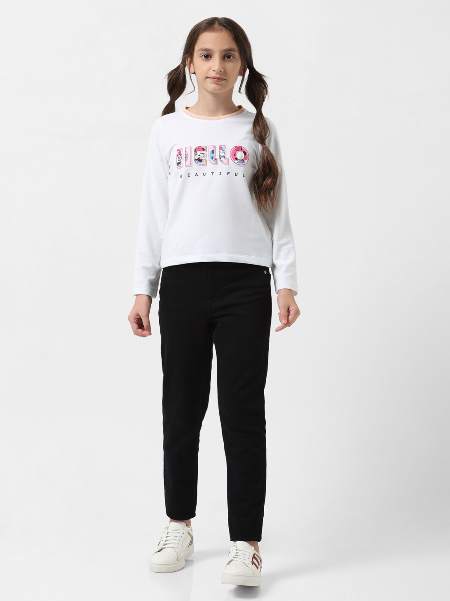 VERO MODA GIRL White Printed Full Sleeves T-Shirt