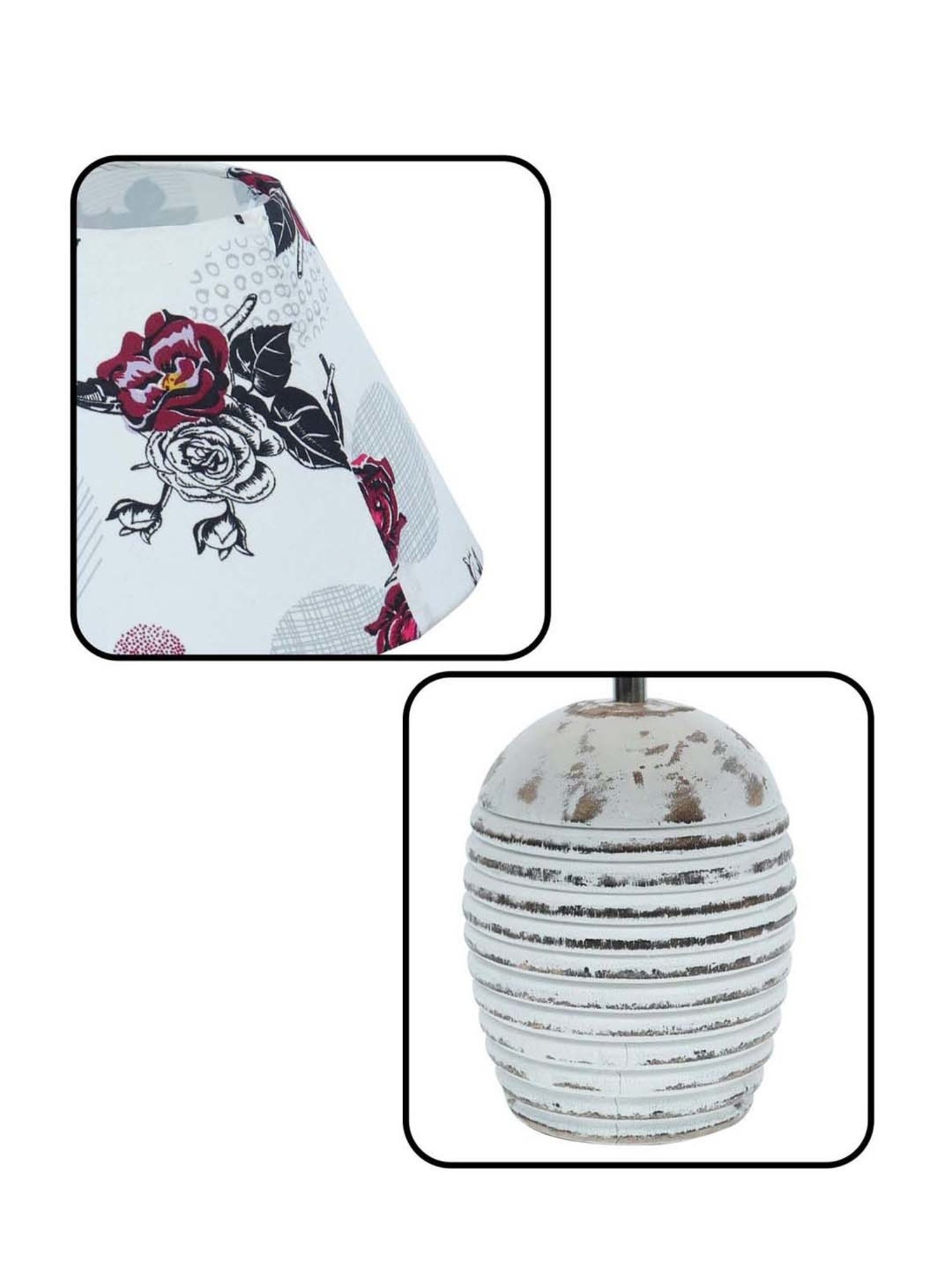 Homesake Cone Rose Multicolor Wood Ribbed Basket Table Lamp with Fabric Lampshade