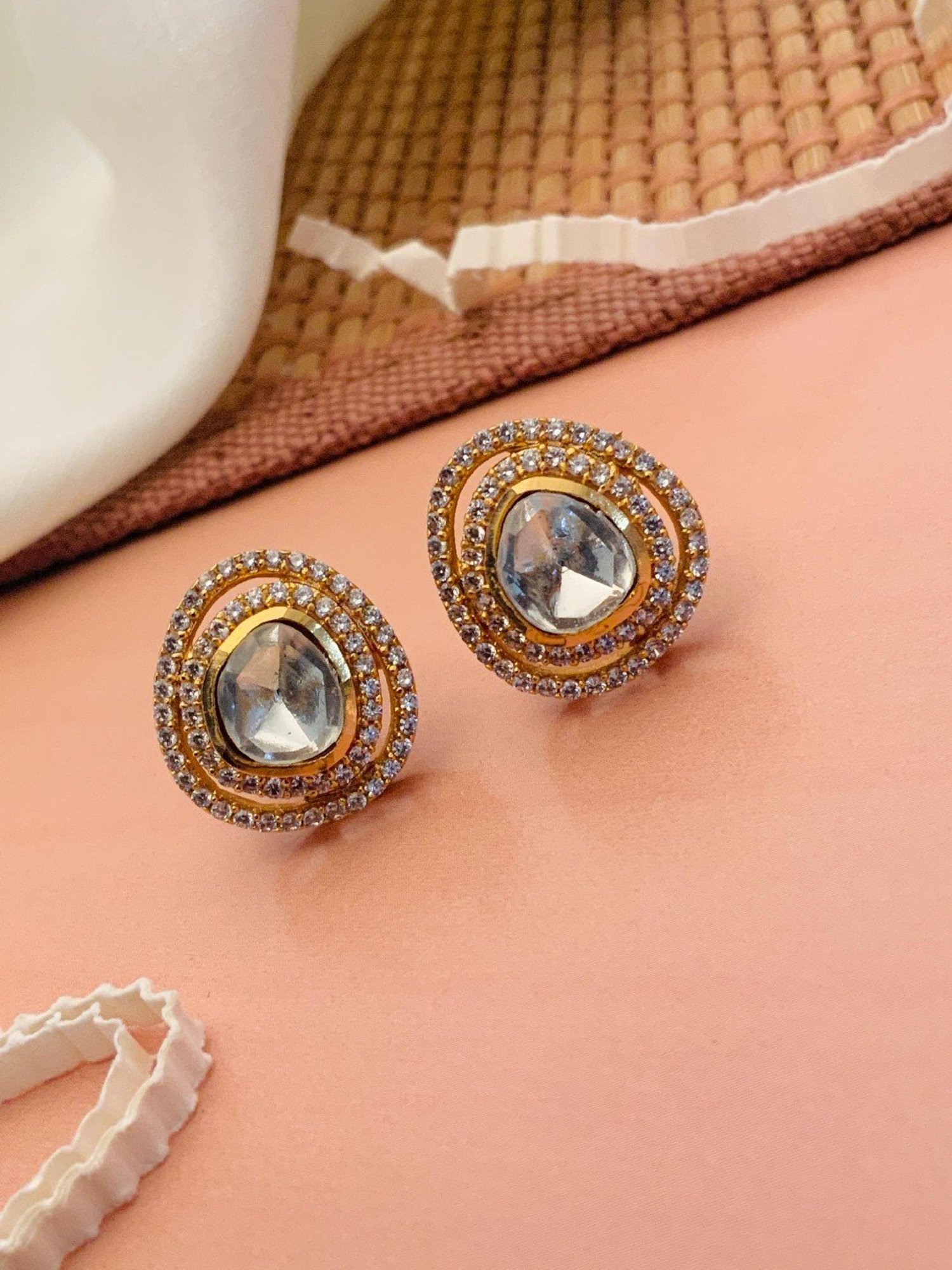 Abdesigns Enchanting Gold-Plated Polki Stud Earrings