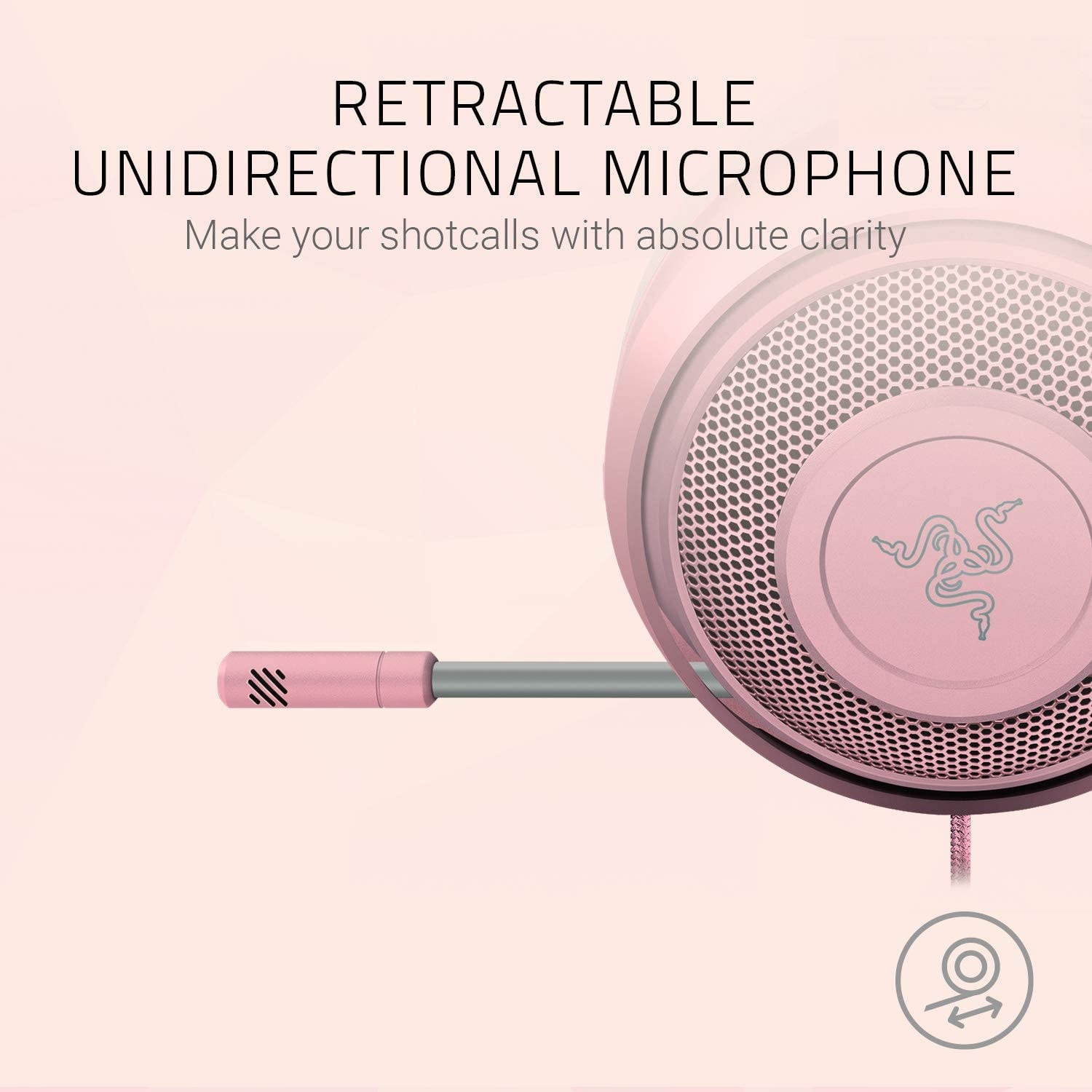 Razer Kraken Gaming Headset: Lightweight Aluminum Frame Retractable Noise Isolating Microphone For PC PS4 PS5 Switch Xbox One Xbox Series X & S Mobile 3.5 mm Audio Jack Quartz Pink