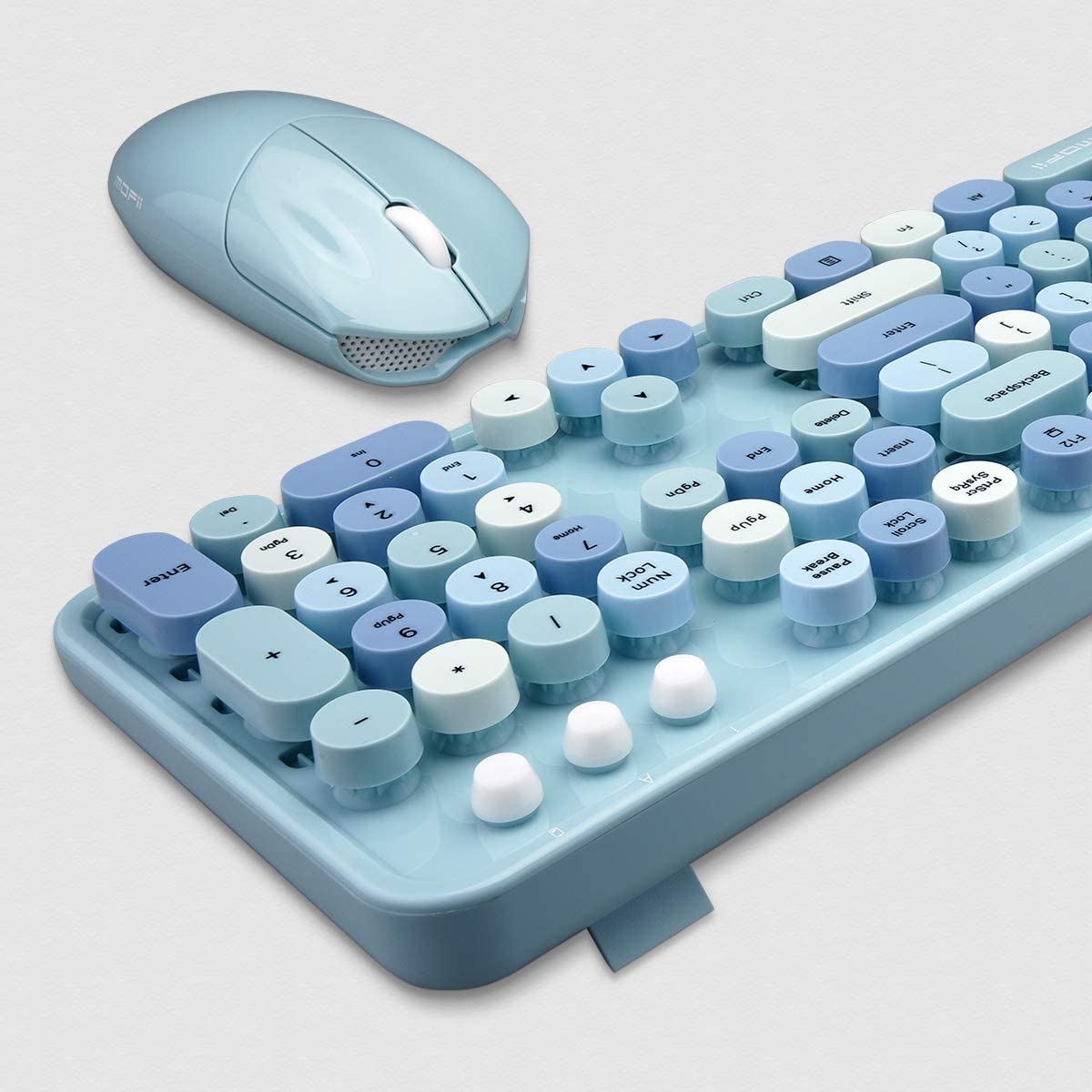 MOFII Wireless Keyboard and Mouse Combo, 2.4G Cute Round Girl Lipstick Retro Round Cap Keyboard Mute Keyboard Mouse Set for Laptop, Computer, Mac (Mixed Color)