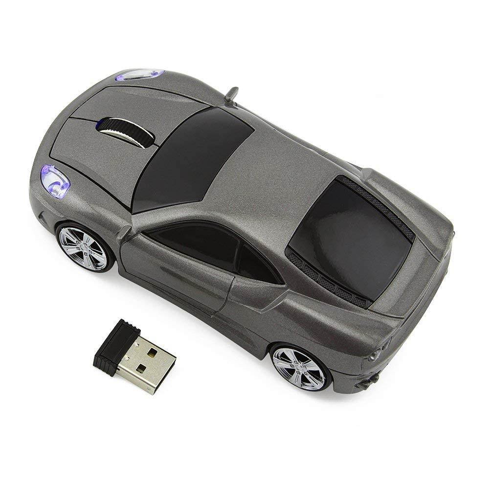 Usbkingdom 2.4GHz Cool Sport Car Shape Wireless Mouse Optical Cordless Mice with USB Receiver for PC Laptop Computer 1600 DPI 3 Buttons (Gray)