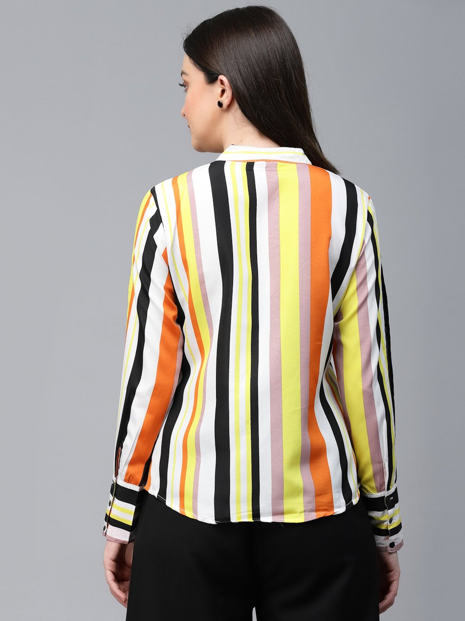 Style Quotient Women Multi Stripe Polyester Regular Smart Casual Top